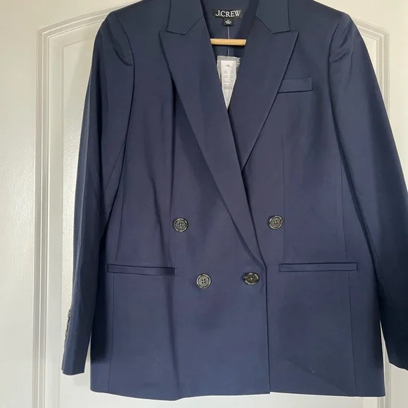 NWT J.Crew Navy Blue Relaxed Double-breasted Twill Blazer 00